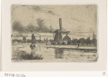 Flusslandschaft mit Mühlen