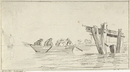 Ruderboot mit Figuren auf einem Fluss