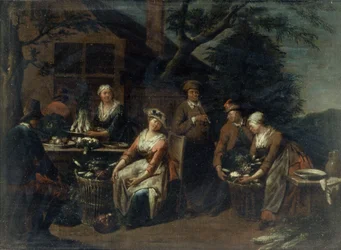 Eine Gruppe von Bauern, Gemüse und Obst