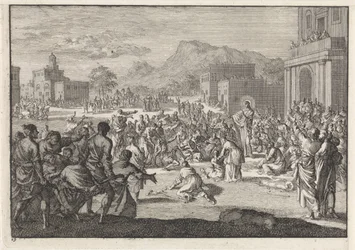 Christus spricht zu einer Menge auf einem Platz