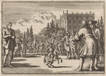 Auf einem Platz in Madrid hat sich eine Menge um Louisillo, den Zwerg des Königs von Spanien, versammelt, 1675
