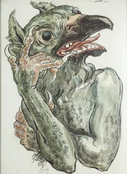 Karton für die Polychromie der Marienkirche - Teufel mit Vogelkopf