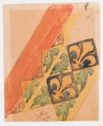 Entwurf für die Polychromie der Marienkirche - Fries mit einem Motiv aus stilisierten Blättern und Lilien in quadratischen Feldern