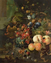 Stillleben mit Früchten und Insekten