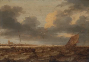 Fischerboote in stürmischen Gewässern
