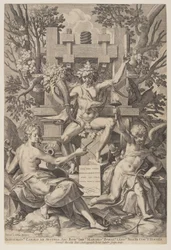 Bacchus sitzt auf einem Fass