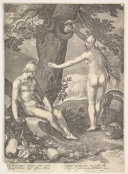 Eva gibt Adam die verbotene Frucht, aus Die Geschichte von Adam und Eva