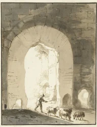 Schäfer bei Ruine