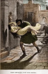 Ursus nahm Lygie in Suburra (Kapitel X), Illustration von JAN STYKA (1858-1925) für Henryk Sienkiewiczs Roman „Quo Vadis“
