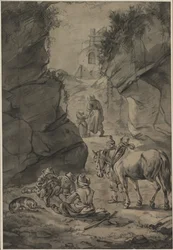 Bauern in einer felsigen Landschaft