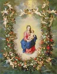 Die von einem Blumenkranz umgebene Jungfrau mit dem Kind, von Putten emporgehalten, um 1624