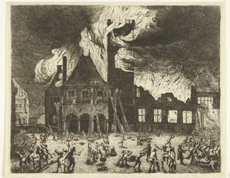 Das alte Rathaus von Amsterdam brennt