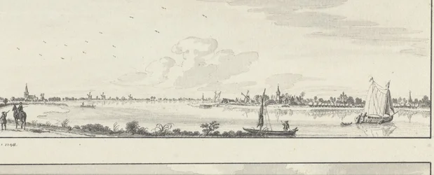 Blick über die Lek auf die Dörfer Lopik, Jaarsveld, Tienhoven, Ameide und das Haus Herlaer