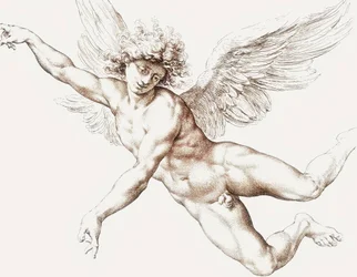 Nackter männlicher fliegender Engel