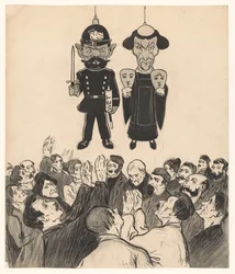 Polizist und Priester als Marionetten