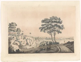 Landschaft mit einer Burg auf einem Hügel