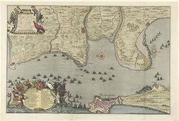 Karte der Landung und Expedition der Alliierten bei Cadiz, 1702