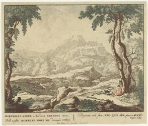 Landschaft mit zwei Hirten bei einem Baum