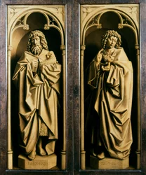 Der Genter Altar. Anbetung des mystischen Lammes: Johannes der Täufer und Johannes der Evangelist, 1432