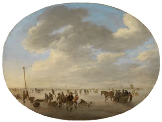 Holländische Flachlandschaft mit Schlittschuhläufern