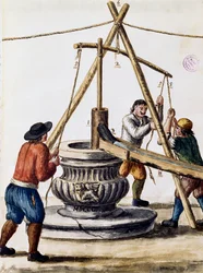 Brunnen graben, Illustration aus dem illustrierten Buch der venezianischen Kostüme, von Jan Grevenbroeck, Aquarell, Italien