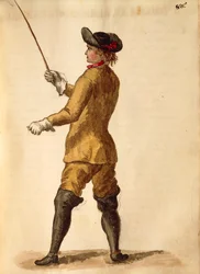 Herr im Reitkostüm, aus Gli Abiti de Veneziani, illustriertes Kostümbuch