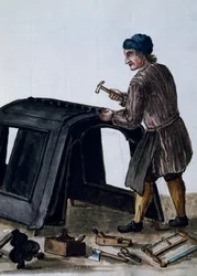 Gondelbauer, Illustration von Jan van Grevenbroeck aus dem Manuskript Dress of Venetians, Italien
