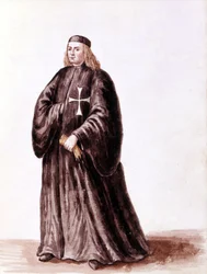 Ritter von Malta. Aquarellzeichnung und Tinte aus dem Manuskript „Sitten der Venezianer“ von Jan van Grevenbroeck (oder Giovanni Grevembroch) (1731-1807)