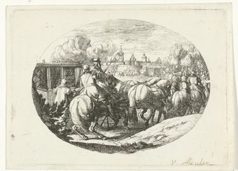 Armee und Kutschen ziehen in die Stadt