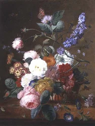 Stillleben mit Blumen in einem Korb