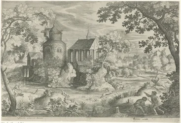 Hirschjagd bei einer Kapelle