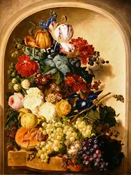 Stillleben: Blumen und Früchte