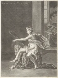 Sokrates von seiner Frau verspottet
Sokrates & Xanthippe (Titel auf dem Objekt)