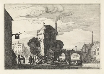 Stadtansicht mit einer Brücke über einen Fluss