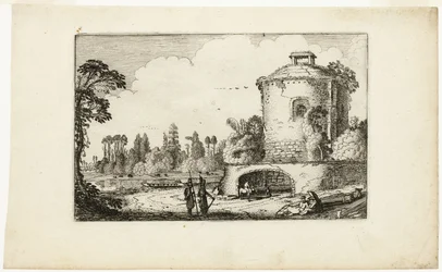Landschaft mit einem runden Turm
