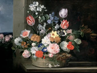 Blumen in einem Korb, 1650-56