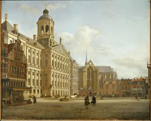 Damstraat und das neue Rathaus von Amsterdam, Niederlande