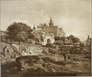 Klooster met landerijen in een berglandschap
