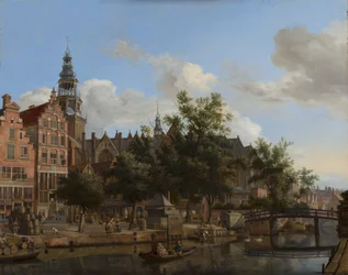 Ansicht von Oudezijds Voorburgwal mit der Oude Kerk in Amsterdam, um 1670
