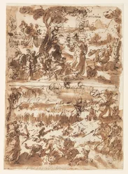 Oben: Erminia und der Hirte; Unten: Atalanta jagt den kalydonischen Eber