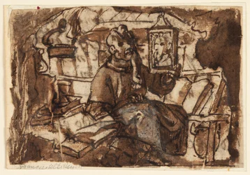 Seite eines Skizzenbuchs; Ein Mönch in seinem Studierzimmer