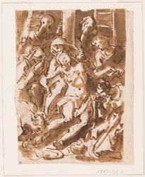 Seite eines Skizzenbuchs; Maria hält den Körper Christi am Fuß des Kreuzes