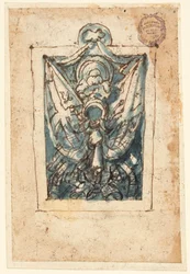 Seite eines Skizzenbuchs; Trophäe von Waffen