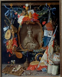 Jungfrau umgeben von Vanitas-Symbolen. Gemälde von Jan I Kessel der Ältere (1626-1679)