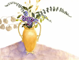 Stillleben mit violetten Blumen und englischer Vase
