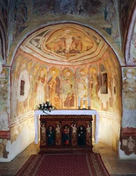 Hrastovlje Wehrkirche, Dreifaltigkeitskirche, Apostel (1490), Detail aus Fresken von Janez Iz Kastva, Slowenien