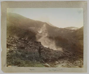 Owakudani, Hakone, Präfektur Kanagawa, Japan (handkoloriertes s/w Foto)
