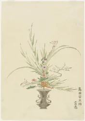 Blumenarrangement von Takada Anritsub?; Lilien und Glockenblumen