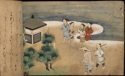 Japanische Männer bei einer Pagode, Illustration aus dem 