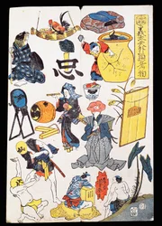 Kabuki-Theaterszenen und Objekte